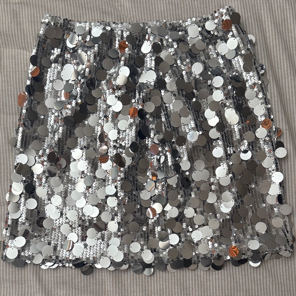 Silver Sequin Mini Skirt - Shimmer Party Skirt